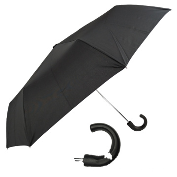 cheap 3 fold promotion j handle wind proof black hand open umbrella